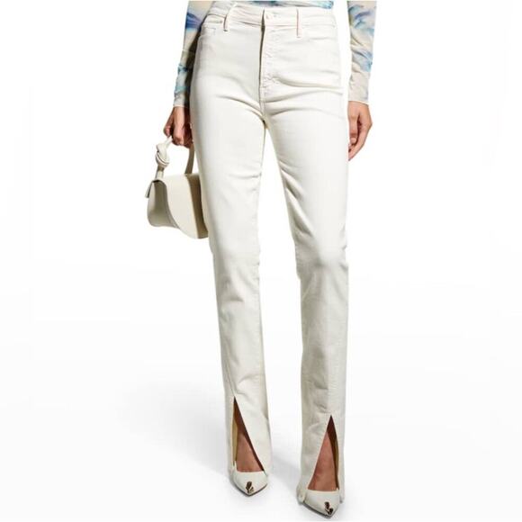 Mother The Rascal Sliced Up Heel Jeans Size 28 Antique White Cream Straight 35in - Picture 2 of 14
